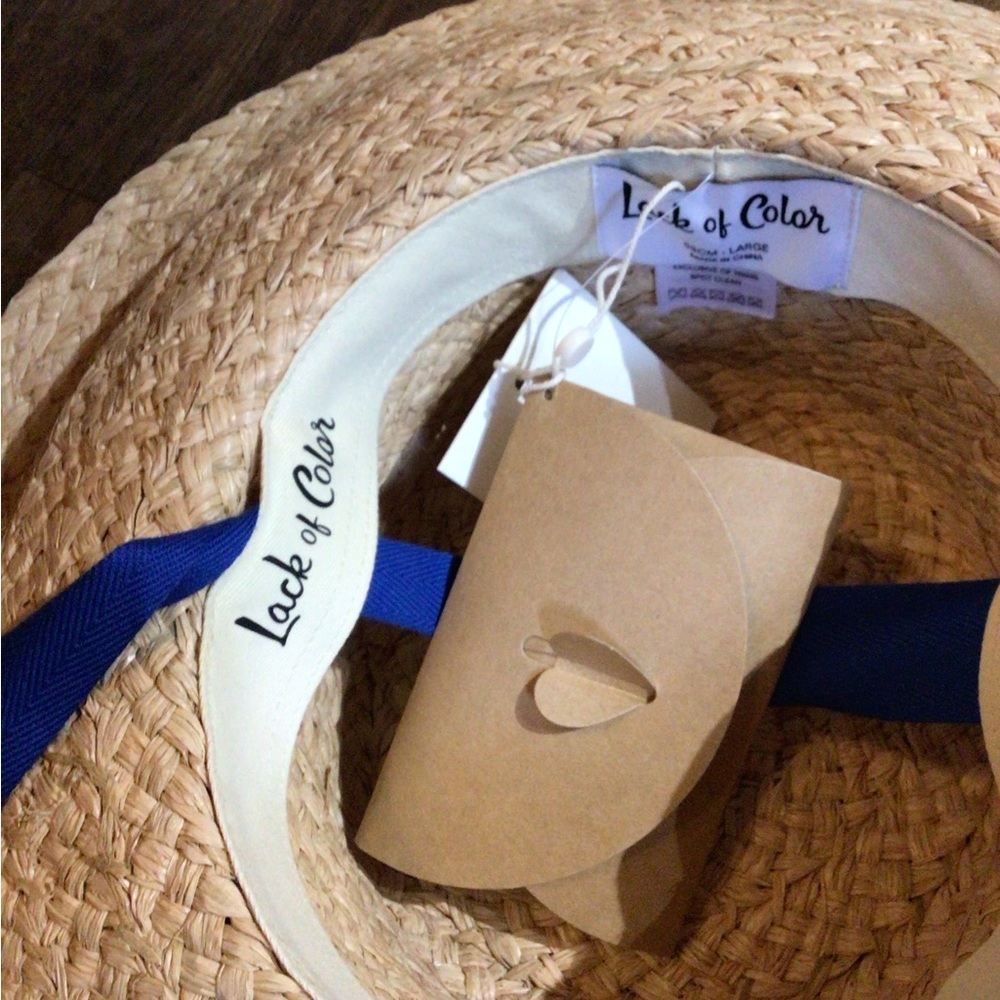 NEW! 1 left! Rare LOC Wide-Brim Straw Sun Hat with Blue Ribbon Tie - Picture 4 of 6